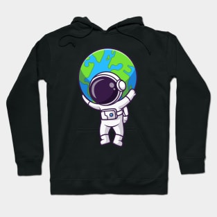 Cute Astronaut Bring Earth In Space Cartoon Hoodie